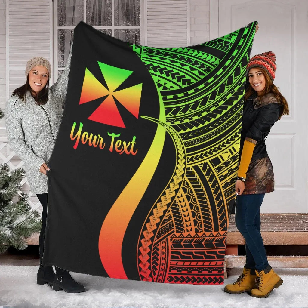 Wallis And Futuna Custom Personalised Premium Blanket - Reggae Polynesian Tentacle Tribal Pattern