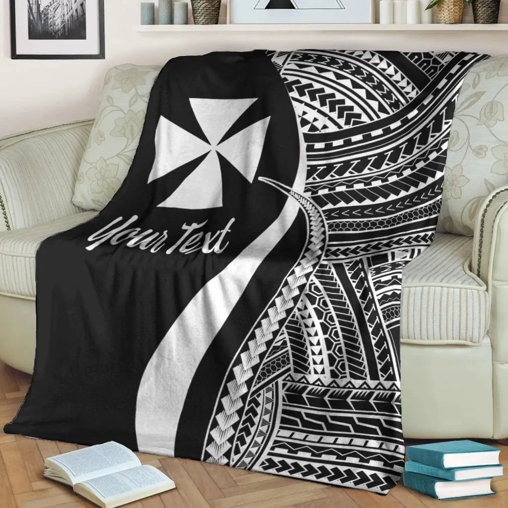 Wallis And Futuna Custom Personalised Premium Blanket - White Polynesian Tentacle Tribal Pattern