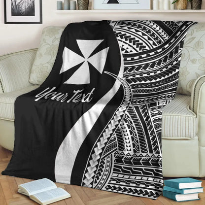 Wallis And Futuna Custom Personalised Premium Blanket - White Polynesian Tentacle Tribal Pattern