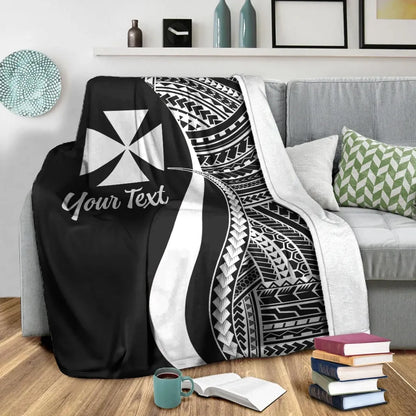 Wallis And Futuna Custom Personalised Premium Blanket - White Polynesian Tentacle Tribal Pattern