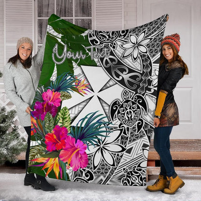 Wallis And Futuna Custom Personalised Premium Blanket White - Turtle Plumeria Banana Leaf