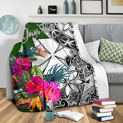 Wallis And Futuna Custom Personalised Premium Blanket White - Turtle Plumeria Banana Leaf