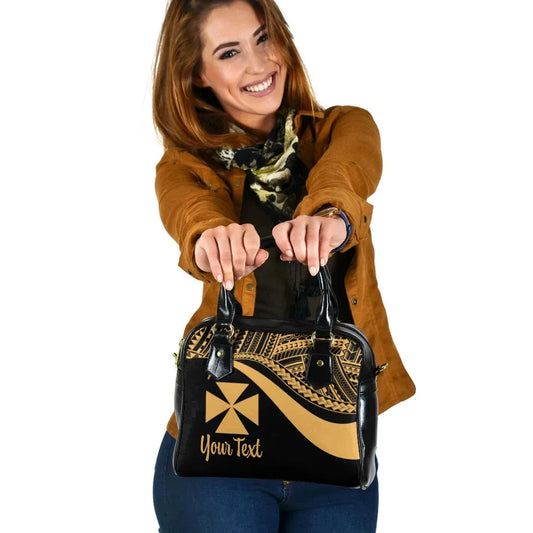 Wallis And Futuna Custom Personalised Shoulder Handbag - Gold Polynesian Tentacle Tribal Pattern