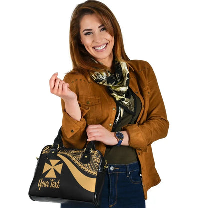 Wallis And Futuna Custom Personalised Shoulder Handbag - Gold Polynesian Tentacle Tribal Pattern