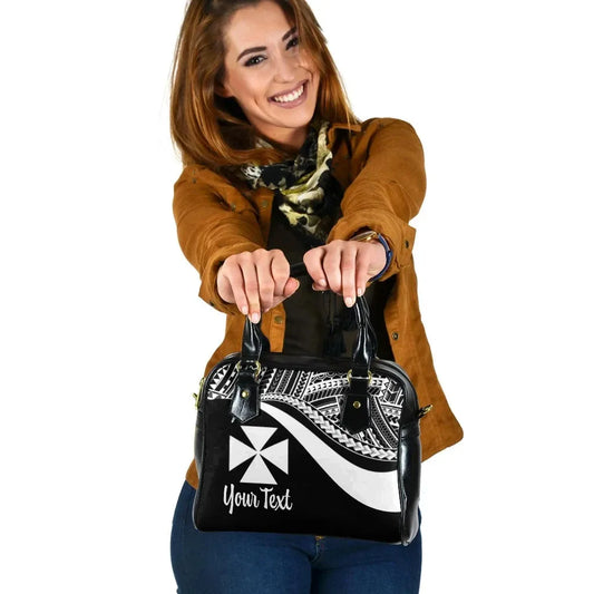 Wallis And Futuna Custom Personalised Shoulder Handbag - White Polynesian Tentacle Tribal Pattern
