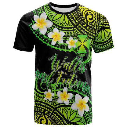 Wallis and Futuna Custom Personalised T-Shirt - Plumeria Polynesian Vibe Green