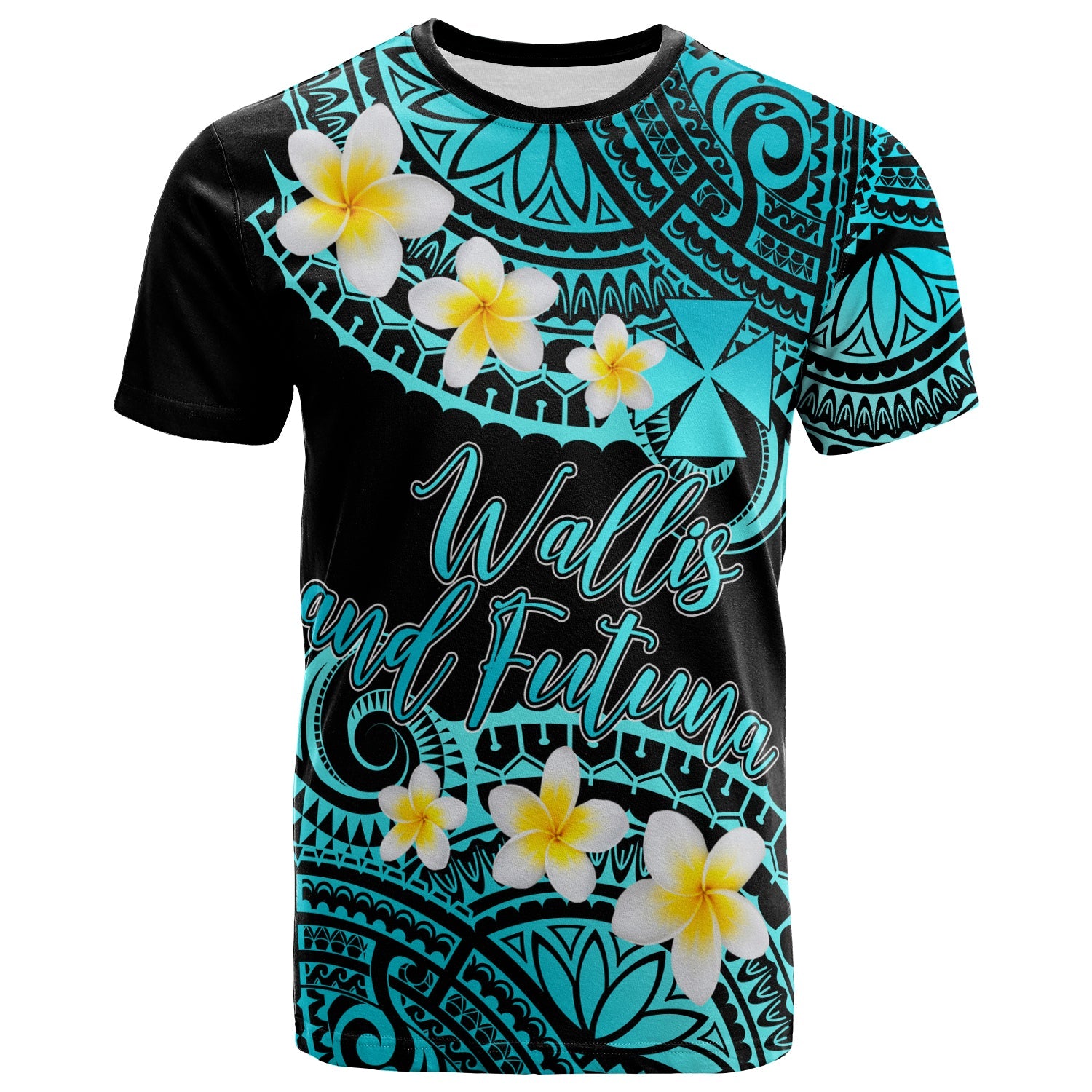 Wallis and Futuna Custom Personalised T-Shirt - Plumeria Polynesian Vibe Turquoise
