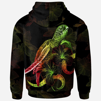Wallis and Futuna Custom Personalized Polynesian Hoodie - Turtle With Blooming Hibiscus Reggae
