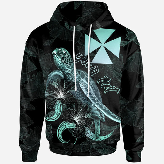 Wallis and Futuna Custom Personalized Polynesian Hoodie - Turtle With Blooming Hibiscus Turquoise