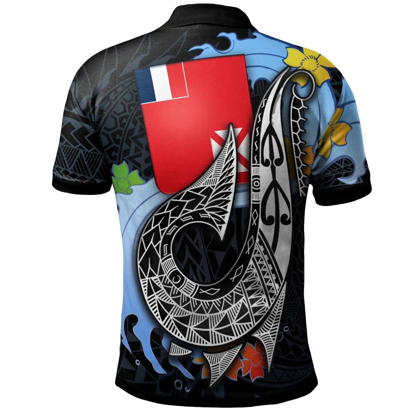 Wallis and Futuna Custom Personalised Polo Shirt - Fish Hooks And Wave