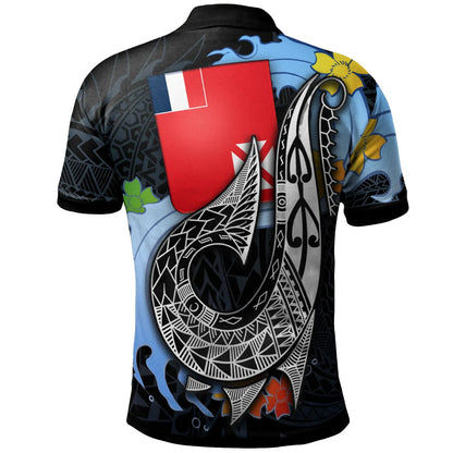 Wallis and Futuna Custom Personalised Polo Shirt - Fish Hooks And Wave