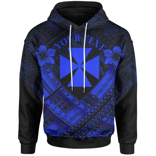 Wallis And Futuna Custom Personalised Polynesian Hoodie - Wallis And Futuna Seal Camisole Hibiscus Style (Blue)
