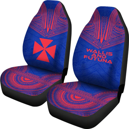 Wallis And Futuna Car Seat Cover - Wallis And Futuna Coat Of Arms Polynesian Chief Tattoo Blue Version