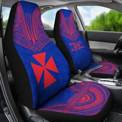 Wallis And Futuna Car Seat Cover - Wallis And Futuna Coat Of Arms Polynesian Chief Tattoo Blue Version