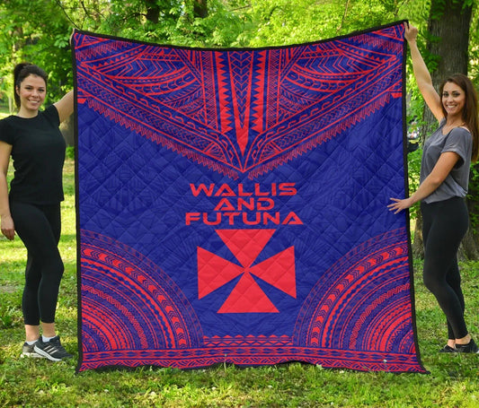Wallis And Futuna Premium Quilt - Wallis And Futuna Coat Of Arms Polynesian Chief Dark Blue Version
