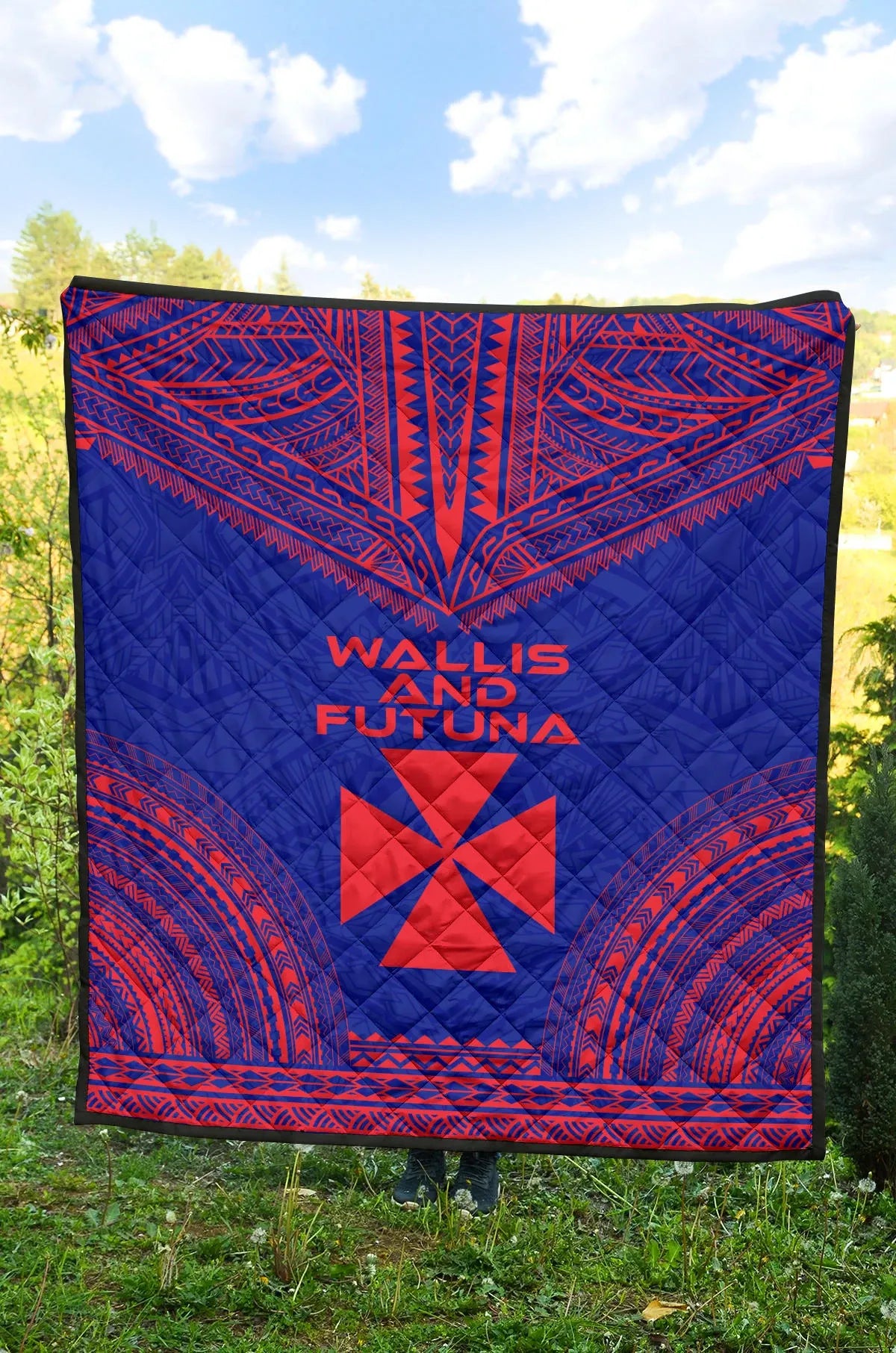 Wallis And Futuna Premium Quilt - Wallis And Futuna Coat Of Arms Polynesian Chief Dark Blue Version