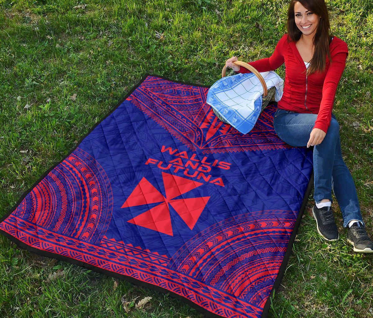Wallis And Futuna Premium Quilt - Wallis And Futuna Coat Of Arms Polynesian Chief Dark Blue Version