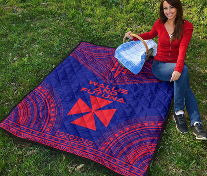 Wallis And Futuna Premium Quilt - Wallis And Futuna Coat Of Arms Polynesian Chief Dark Blue Version