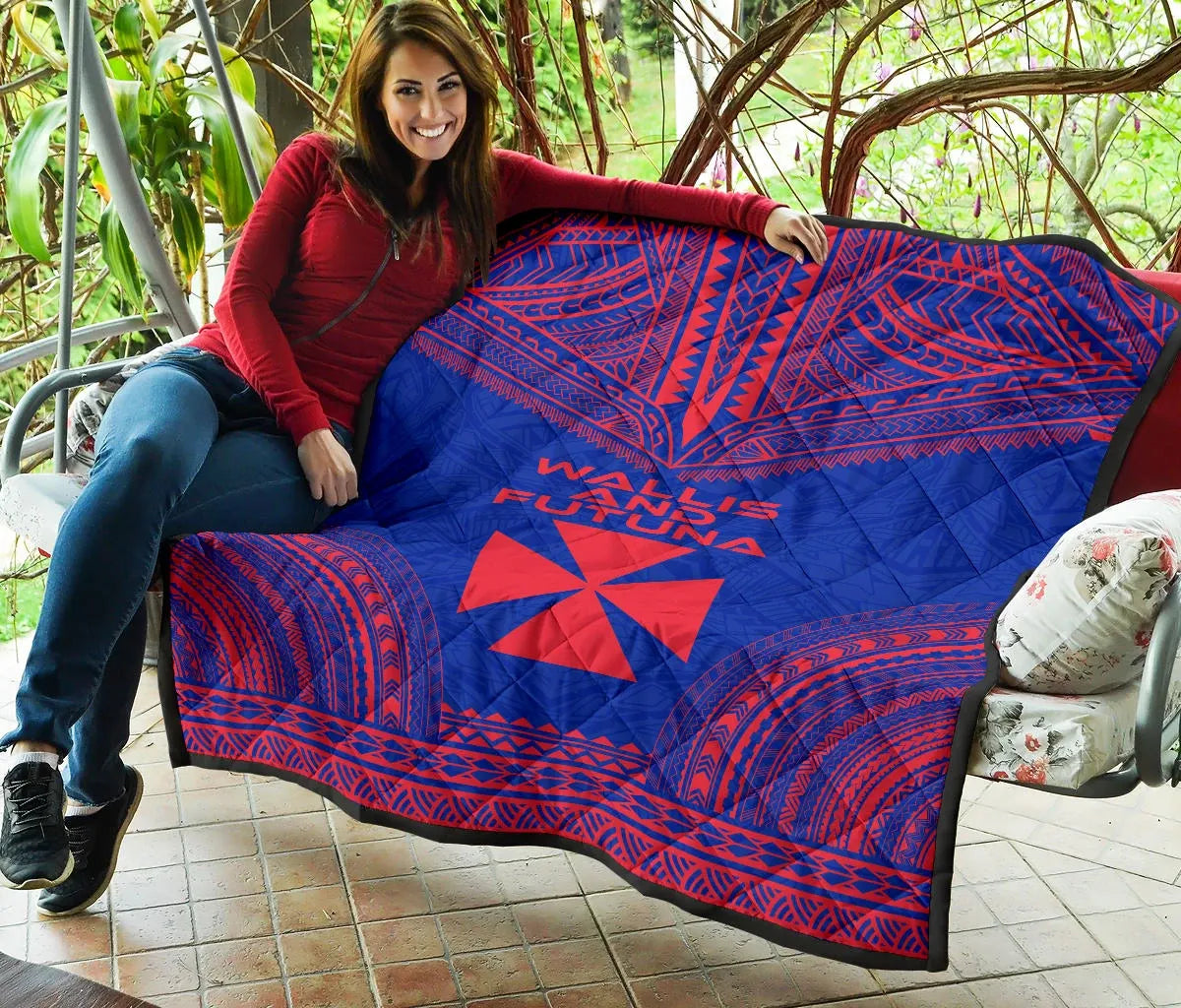 Wallis And Futuna Premium Quilt - Wallis And Futuna Coat Of Arms Polynesian Chief Dark Blue Version