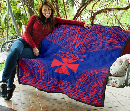 Wallis And Futuna Premium Quilt - Wallis And Futuna Coat Of Arms Polynesian Chief Dark Blue Version