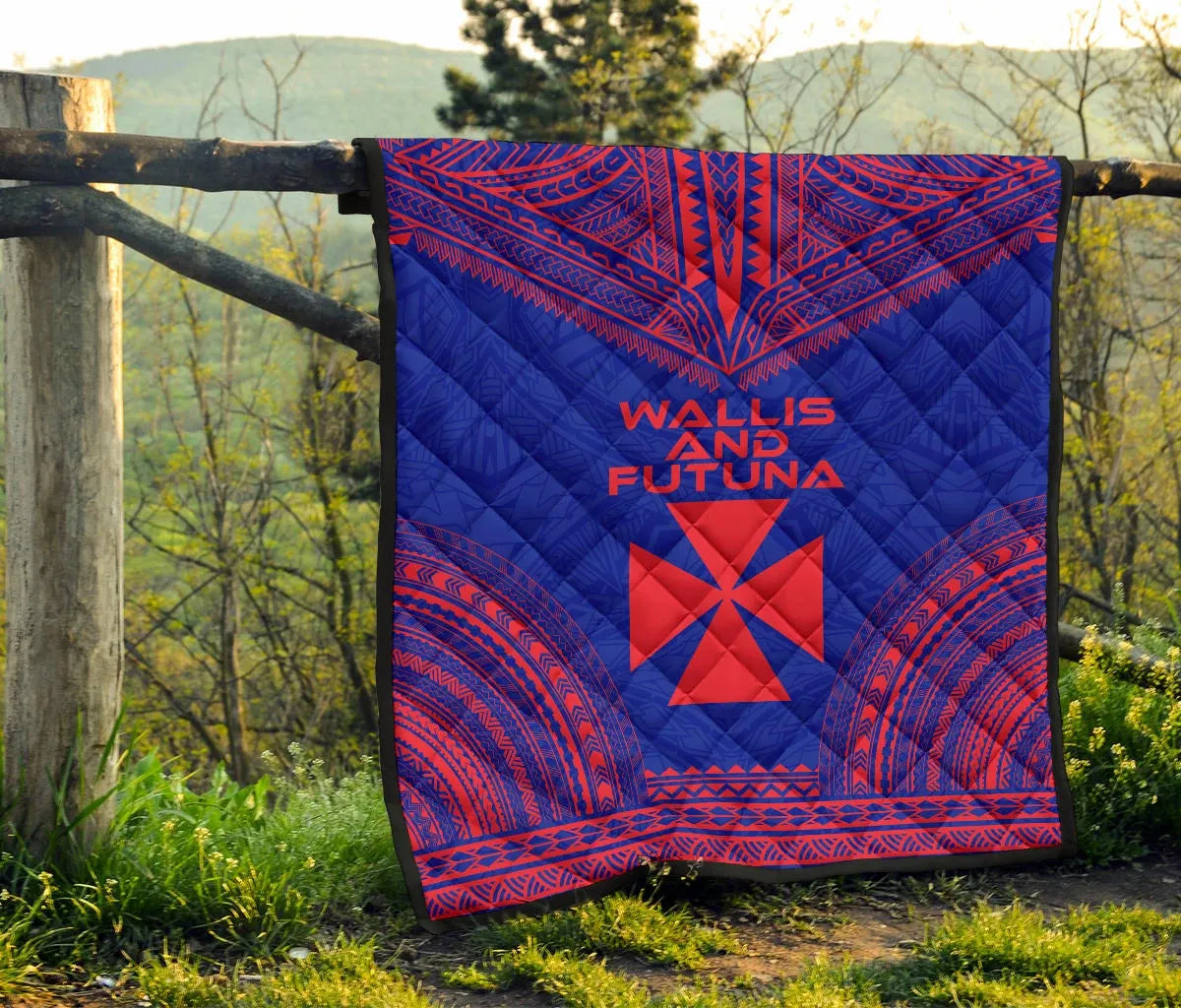 Wallis And Futuna Premium Quilt - Wallis And Futuna Coat Of Arms Polynesian Chief Dark Blue Version