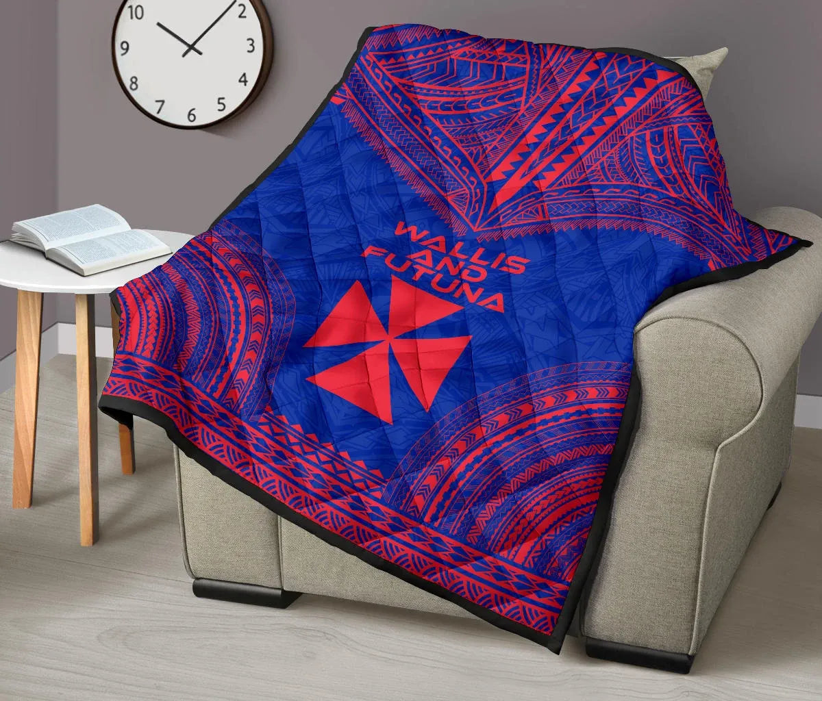 Wallis And Futuna Premium Quilt - Wallis And Futuna Coat Of Arms Polynesian Chief Dark Blue Version