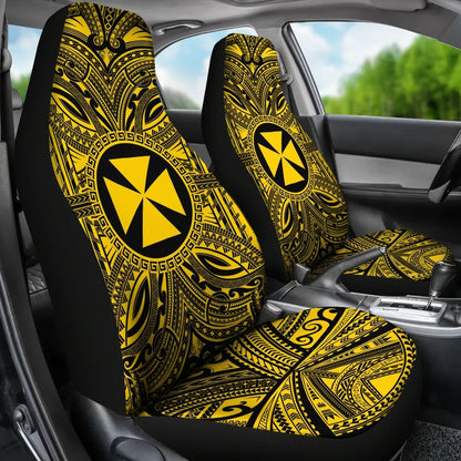 Wallis and Futuna Car Seat Cover - Wallis and Futuna Coat Of Arms Polynesian Gold Black