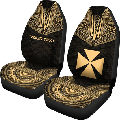 Wallis And Futuna Custom Personalised Car Seat Cover - Wallis And Futuna Coat Of Arms Polynesian Chief Tattoo Gold Version