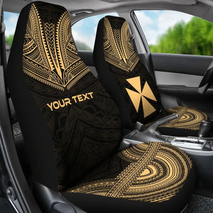 Wallis And Futuna Custom Personalised Car Seat Cover - Wallis And Futuna Coat Of Arms Polynesian Chief Tattoo Gold Version