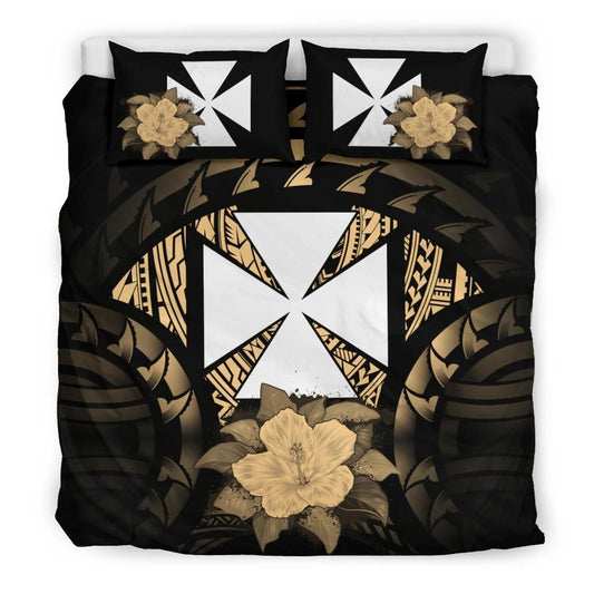 Wallis And Futuna Duvet Cover Set - Wallis And Futuna Coat Of Arms & Gold Hibiscus