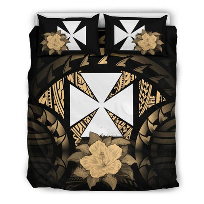 Wallis And Futuna Duvet Cover Set - Wallis And Futuna Coat Of Arms & Gold Hibiscus