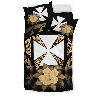 Wallis And Futuna Duvet Cover Set - Wallis And Futuna Coat Of Arms & Gold Hibiscus