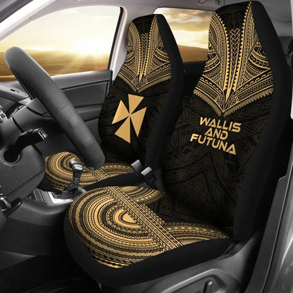Wallis And Futuna Car Seat Cover - Wallis And Futuna Coat Of Arms Polynesian Chief Tattoo Gold Version