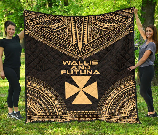 Wallis And Futuna Premium Quilt - Wallis And Futuna Coat Of Arms Polynesian Chief Gold Version