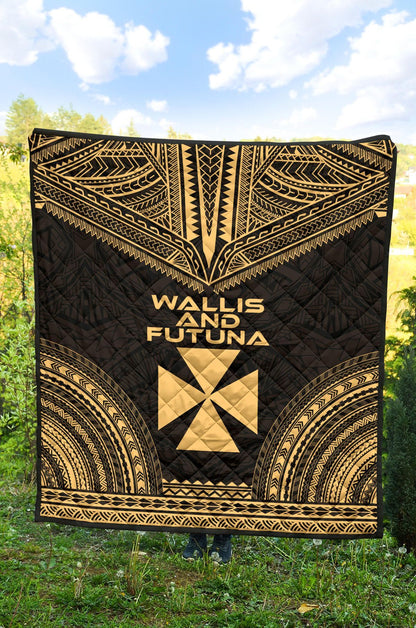 Wallis And Futuna Premium Quilt - Wallis And Futuna Coat Of Arms Polynesian Chief Gold Version