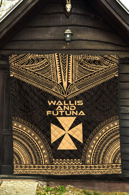 Wallis And Futuna Premium Quilt - Wallis And Futuna Coat Of Arms Polynesian Chief Gold Version