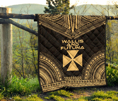 Wallis And Futuna Premium Quilt - Wallis And Futuna Coat Of Arms Polynesian Chief Gold Version