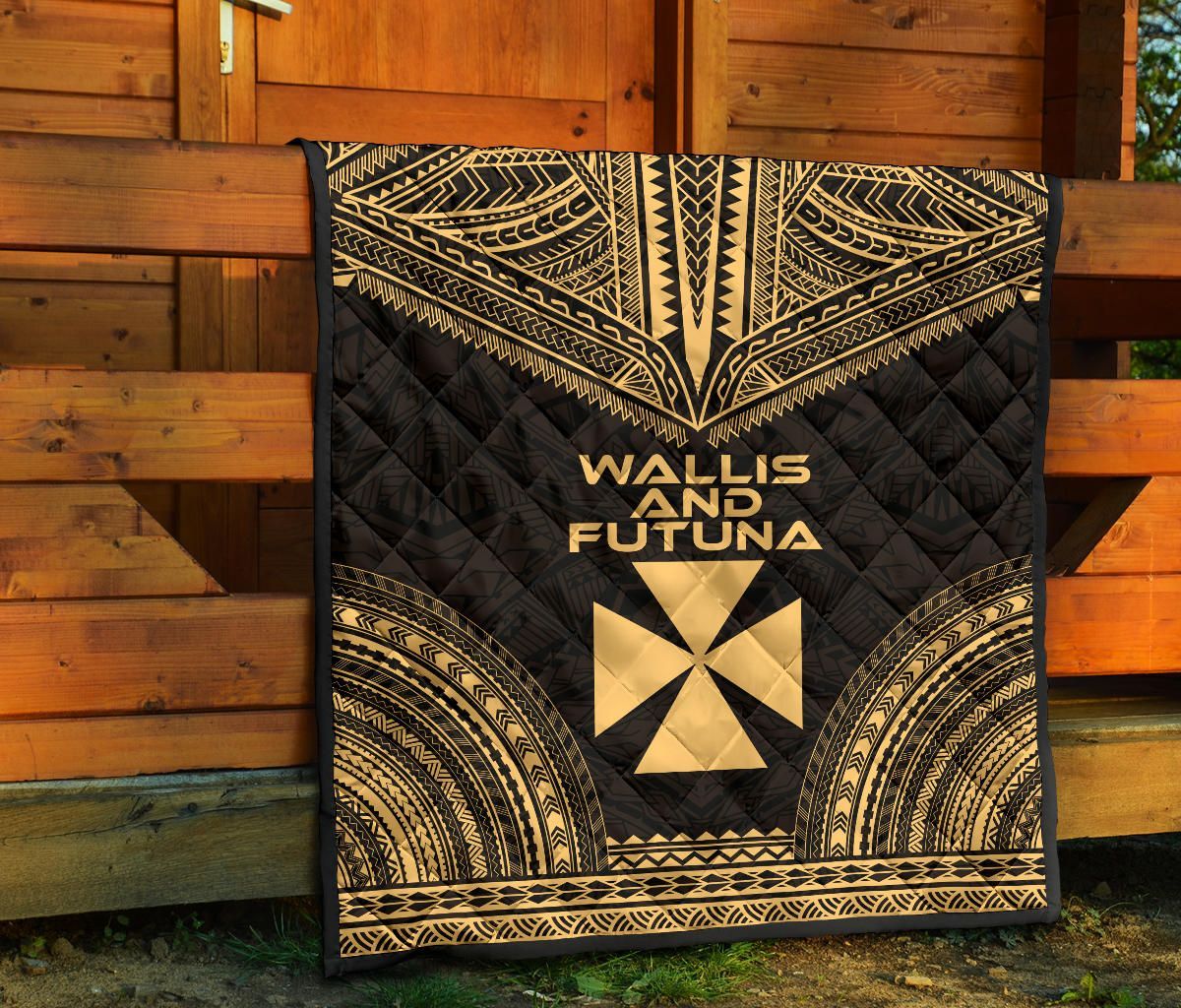 Wallis And Futuna Premium Quilt - Wallis And Futuna Coat Of Arms Polynesian Chief Gold Version