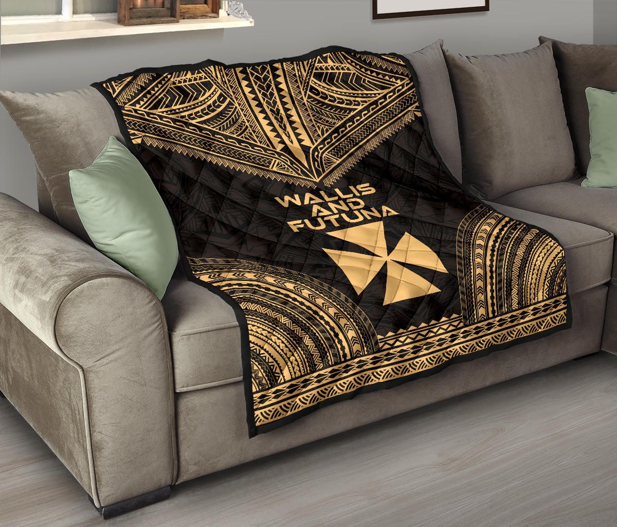 Wallis And Futuna Premium Quilt - Wallis And Futuna Coat Of Arms Polynesian Chief Gold Version