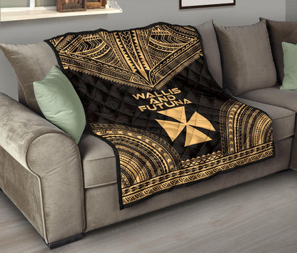 Wallis And Futuna Premium Quilt - Wallis And Futuna Coat Of Arms Polynesian Chief Gold Version