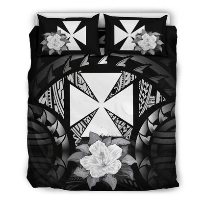 Wallis And Futuna Duvet Cover Set - Wallis And Futuna Coat Of Arms & Gray Hibiscus