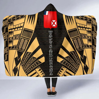 Wallis And Futuna Hooded Blanket - Polynesian Tattoo Gold