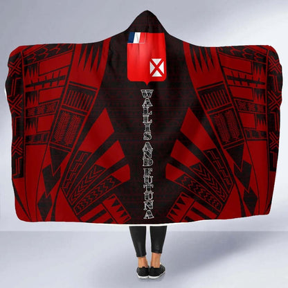 Wallis And Futuna Hooded Blanket - Polynesian Tattoo Red