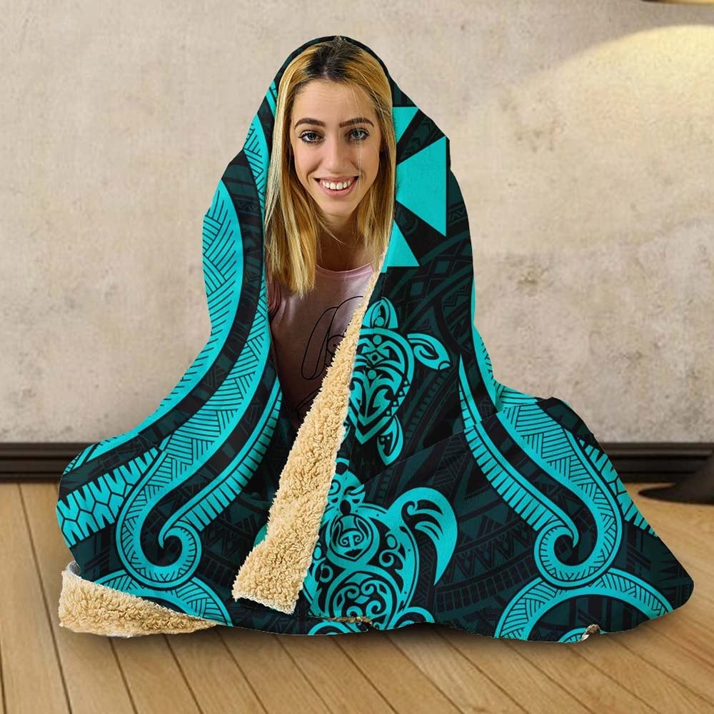 Wallis and Futuna Hooded Blanket - Turquoise Tentacle Turtle