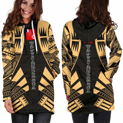 Wallis And Futuna Hoodie Dress - Polynesian Tattoo Gold