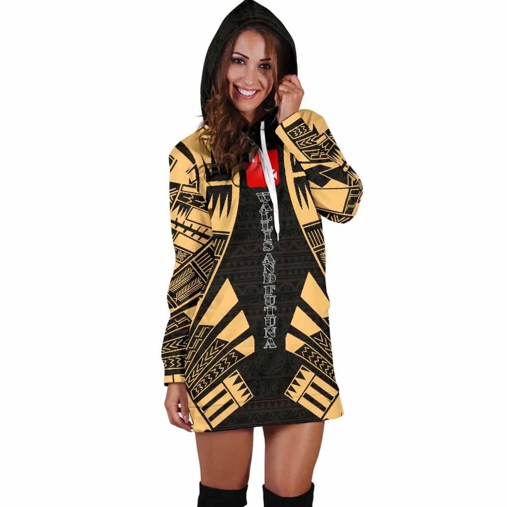 Wallis And Futuna Hoodie Dress - Polynesian Tattoo Gold
