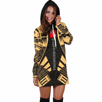 Wallis And Futuna Hoodie Dress - Polynesian Tattoo Gold