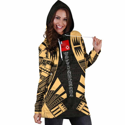 Wallis And Futuna Hoodie Dress - Polynesian Tattoo Gold