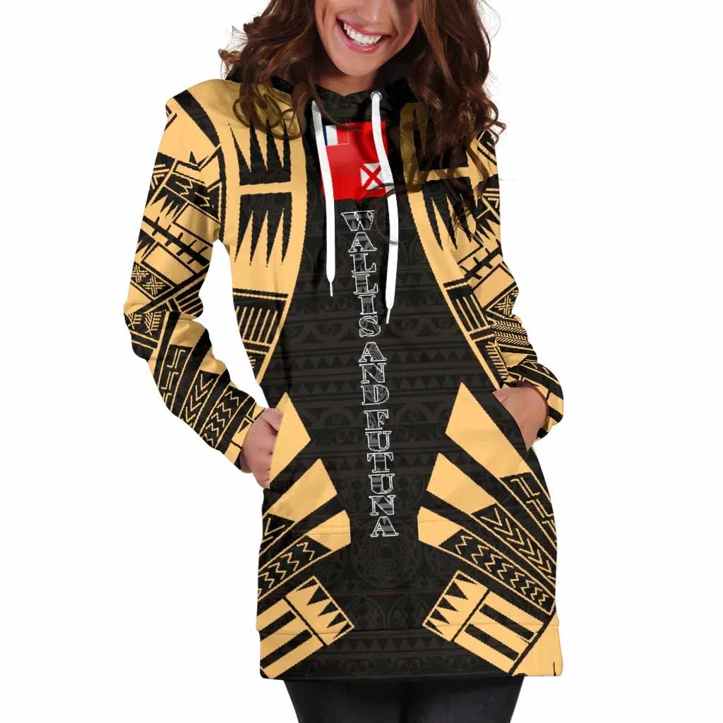 Wallis And Futuna Hoodie Dress - Polynesian Tattoo Gold