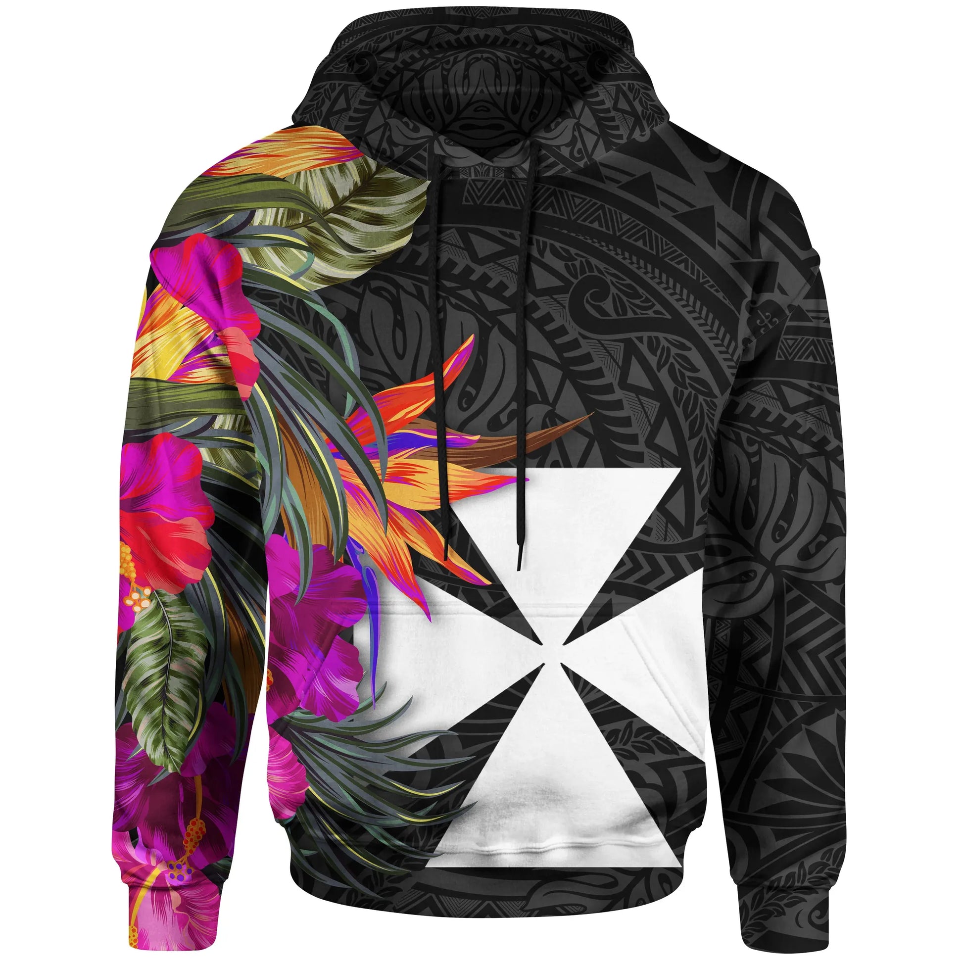 Wallis nd Futuna Hoodie - Hibiscus Polynesian Pattern